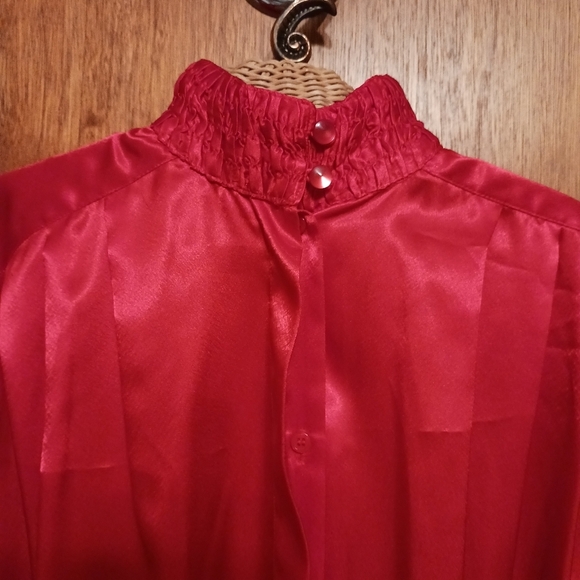 Vintage RED Tess Milano Satin Long Sleeved Blouse Ladies 4 Maximalist Old Money - Picture 8 of 8